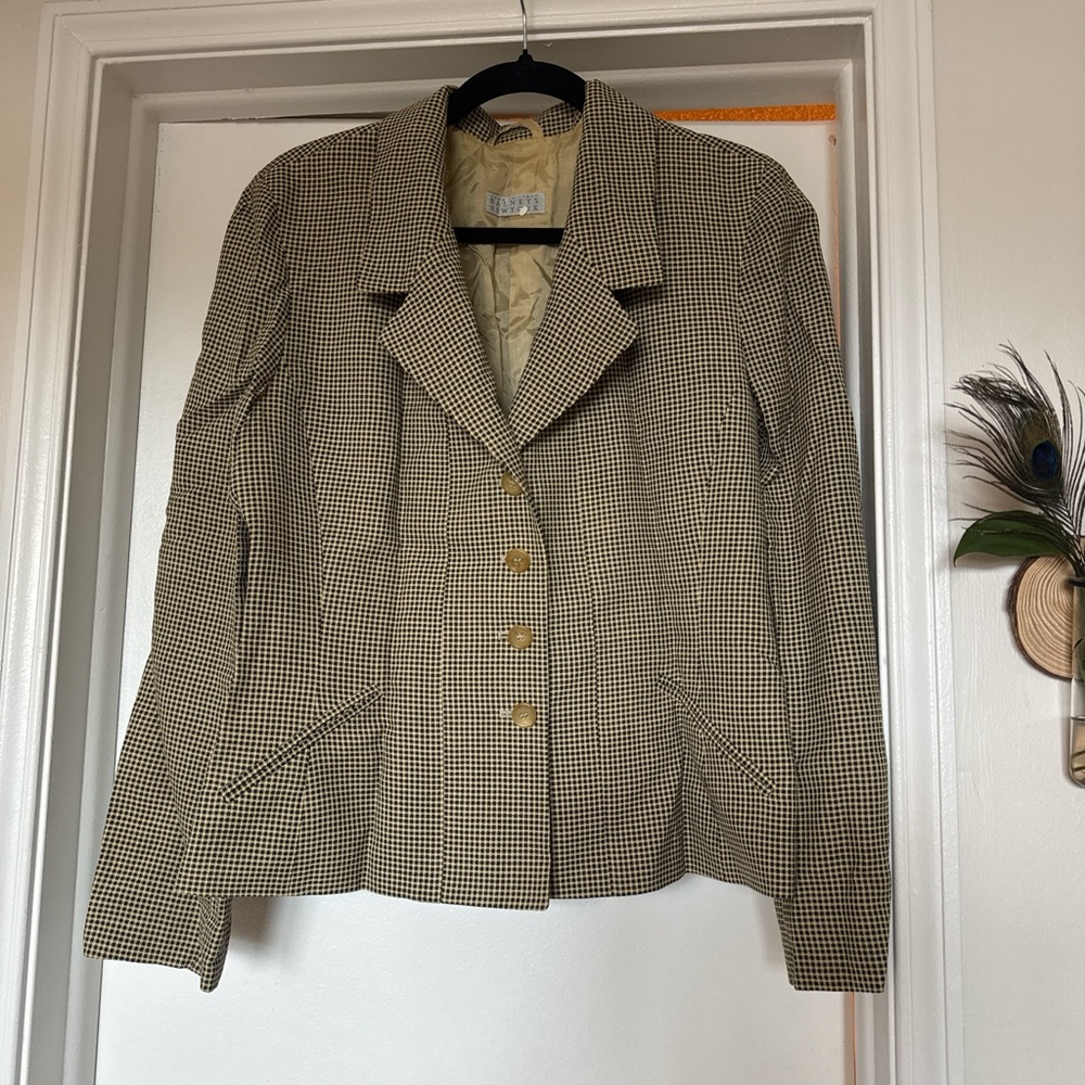 Barneys New York Houndstooth Button-Front Blazer - Beige & Black